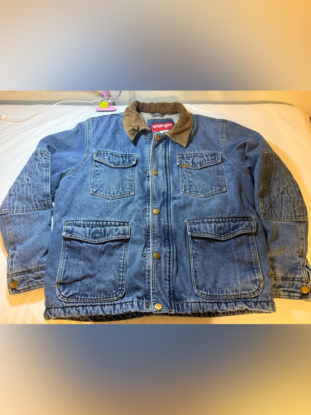Wrangler Blue Denim Jacket with Brown Corduroy Collar